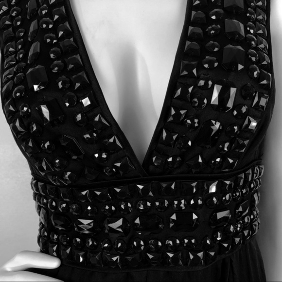 BEBE Dress Embellished Beaded Double V Mini LBD - Picture 4 of 8
